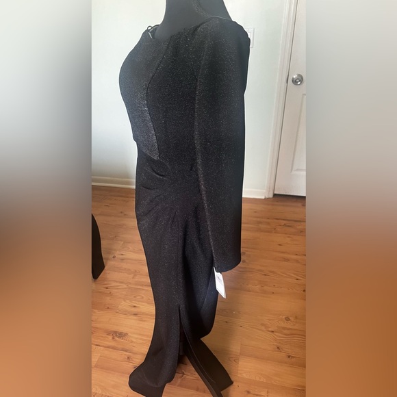 Black Metallic Off Shoulder Evening Dress - Picture 3 of 3